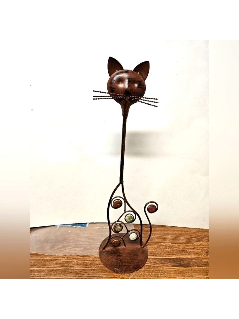 Vintage Long Neck Metal Art Cat Sculpture